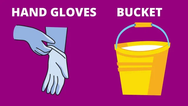 hand gloves and bucket