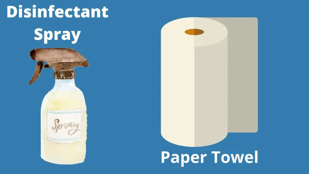 disinfectant spray and paper towel