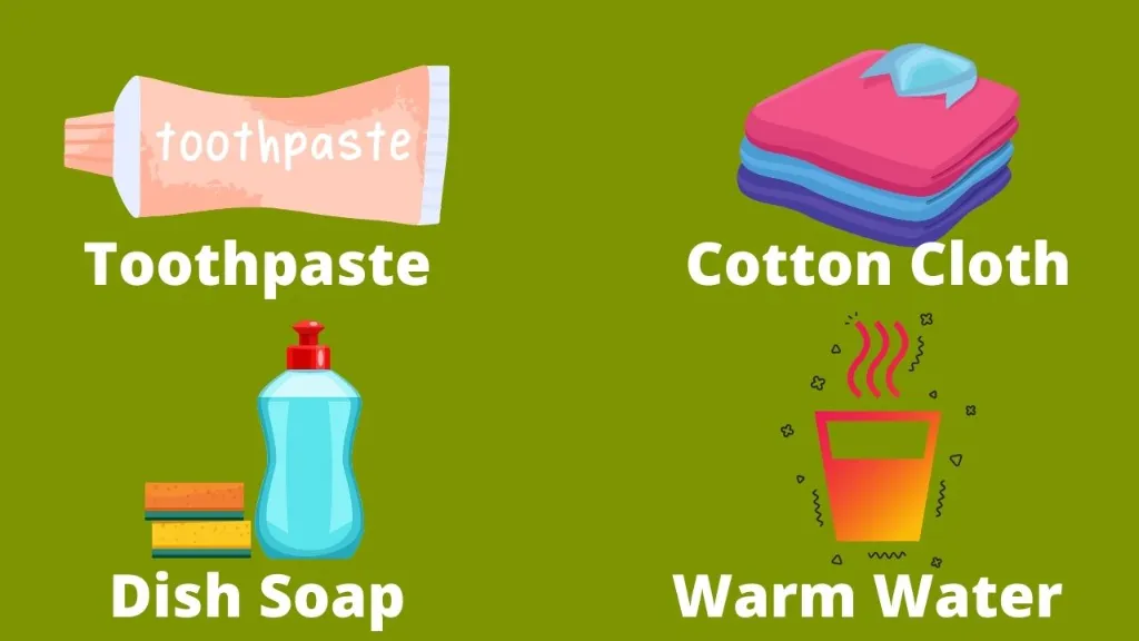 toothpaste cotton cloth dish soap warm water