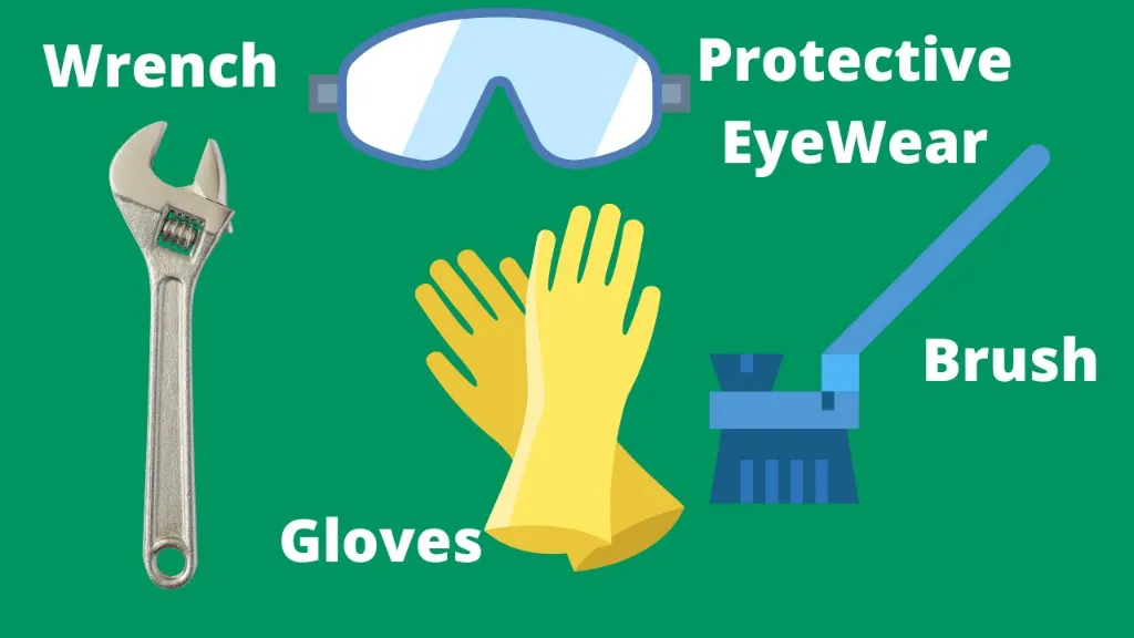 wrench brush gloves protective eyewear