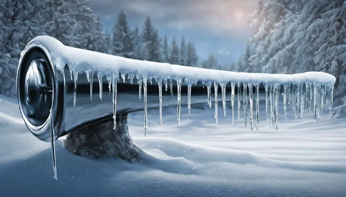 Illustration of a frozen toilet pipe with icicles hanging from it