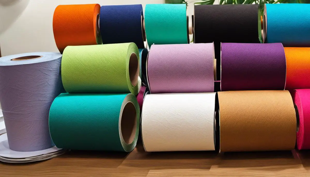 Colored toilet paper roll in various vibrant shades.