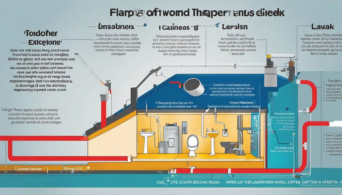 A diagram illustrating different causes of flapper leaks in a toilet tank.