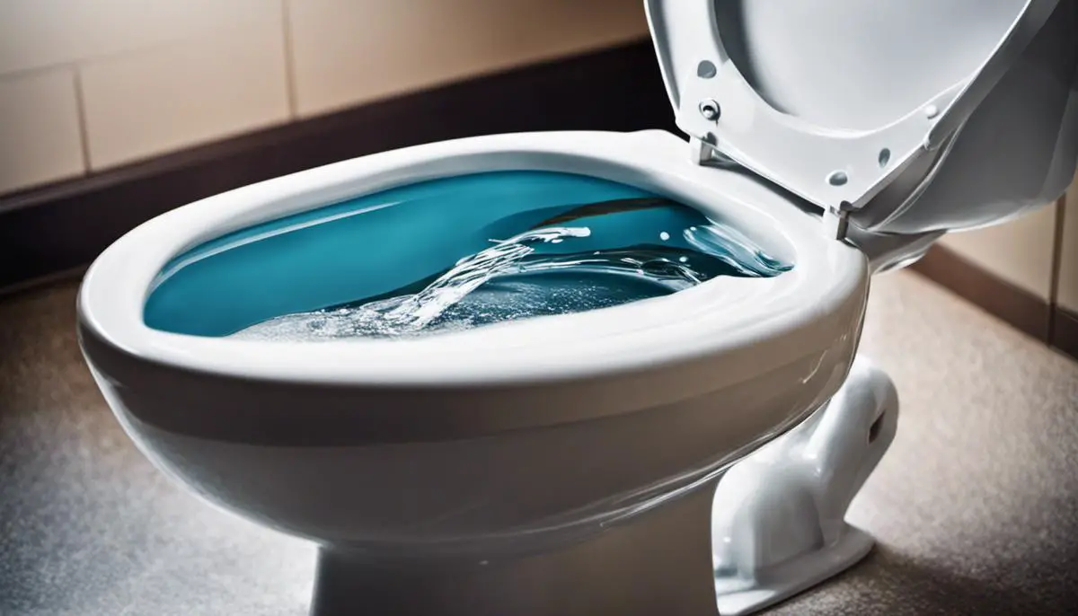 water flowing into a toilet bowl, symbolizing the subject of the text and the importance of toilet water composition in public health.