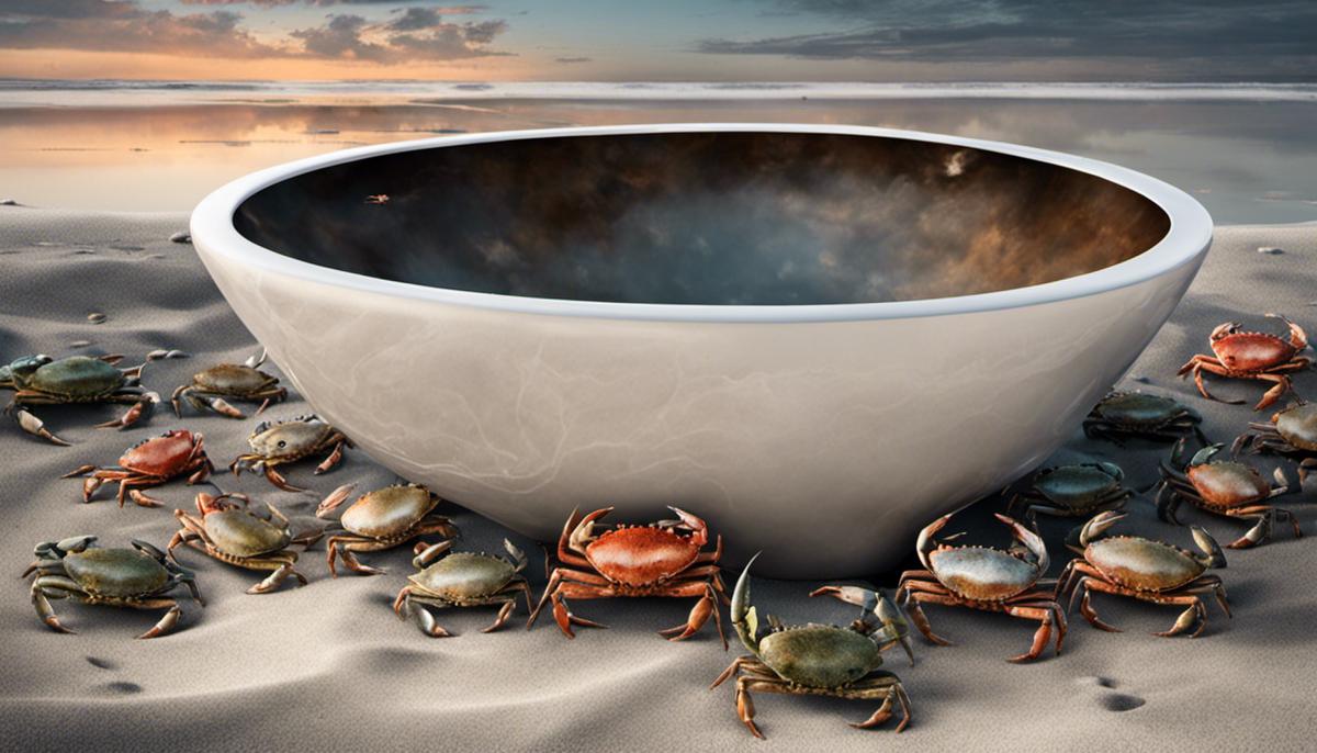 Image of a toilet seat with crabs crawling on it.