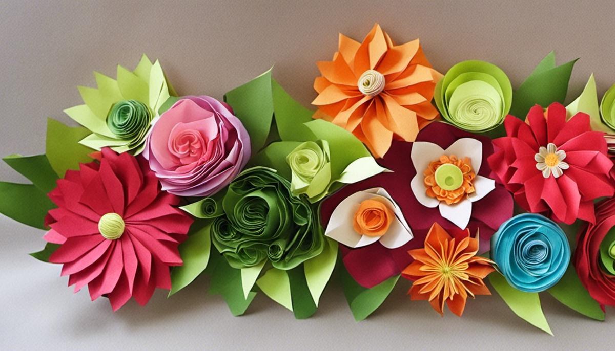 Various toilet paper decorations including flowers, wall hangings, wreaths, origami, and painted creations