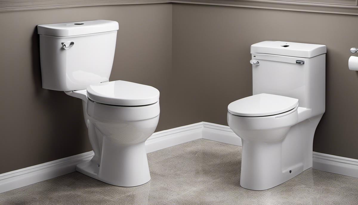 A visual comparison of an elongated and a round toilet bowl side by side, demonstrating their different shapes and sizes.